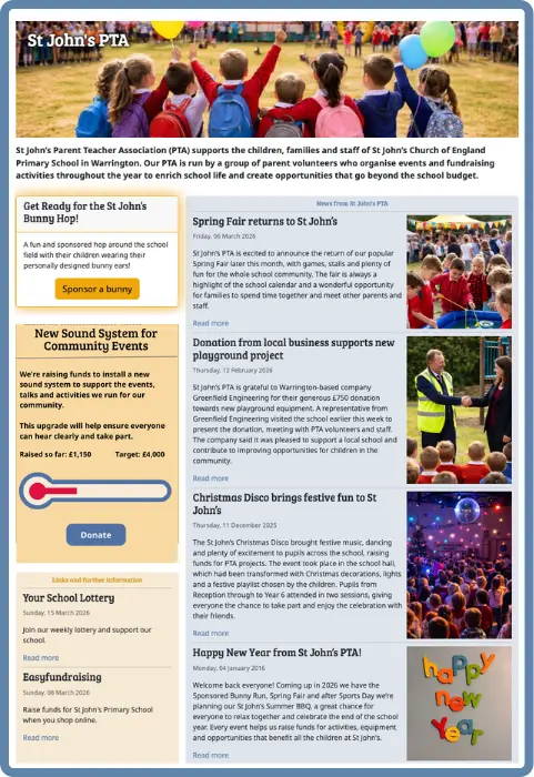 Example PTA website created with Fundraisy