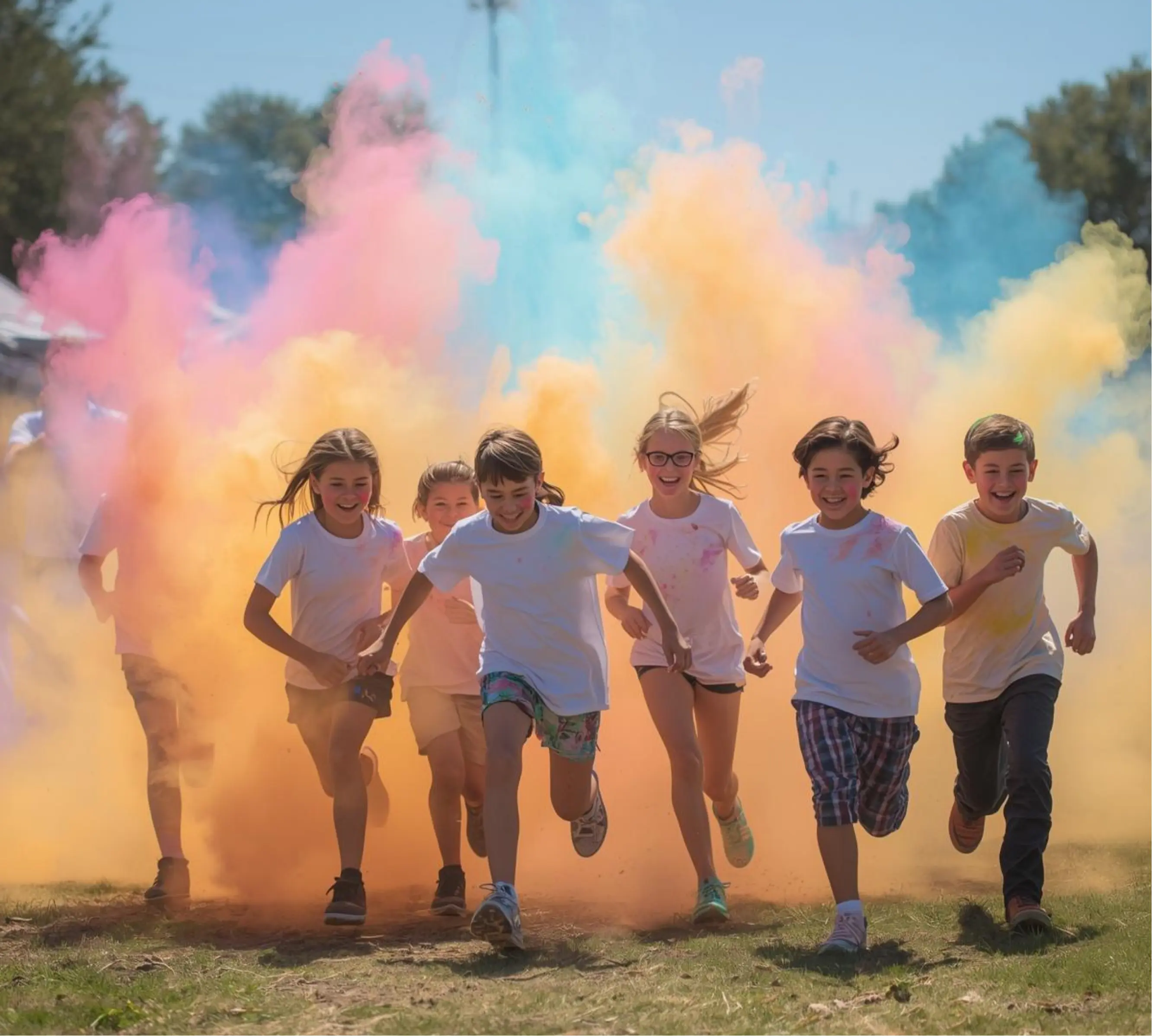 Children taking part in a colourful school fun run fundraiser